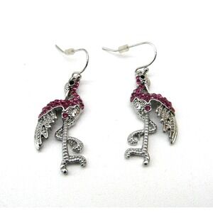 Catherines Earrings Flamingo Bird Rhinestone Pink Dangle Hook New NWT